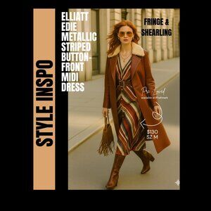 Elliatt Edie Metallic Striped Button Front Midi Dress Women’s Size Medium